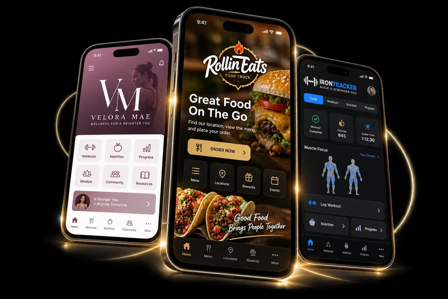 Three real Kingdom Logic app design projects shown on phone screens